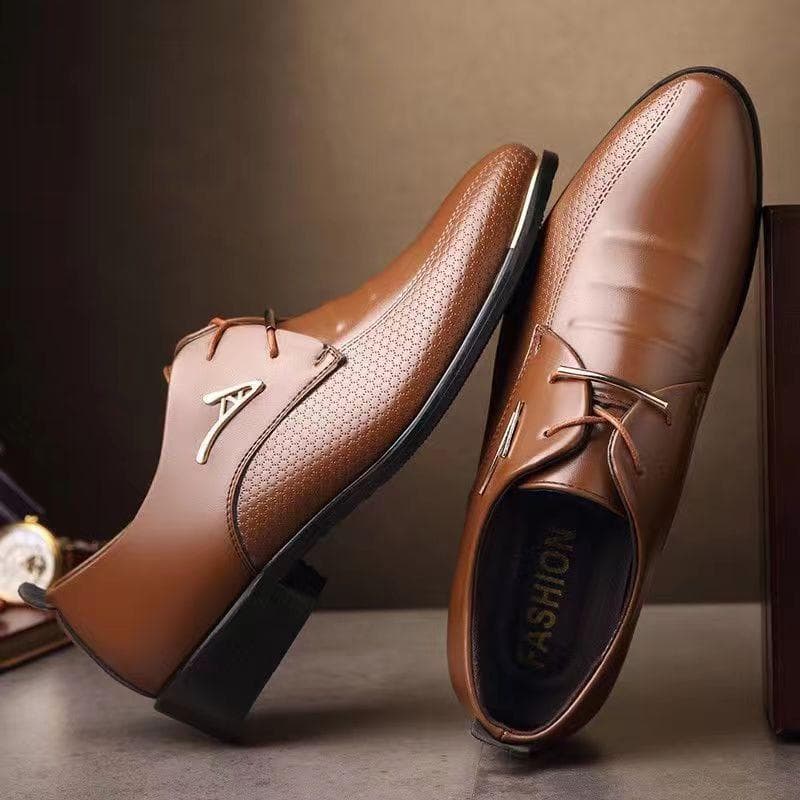 Men's Autumn Plus Size Men's Shoes Dress Leather Shoes Men's Business Casual Shoes Lace-up Pointed Toe Low Top Single Leather Shoes 48 brown