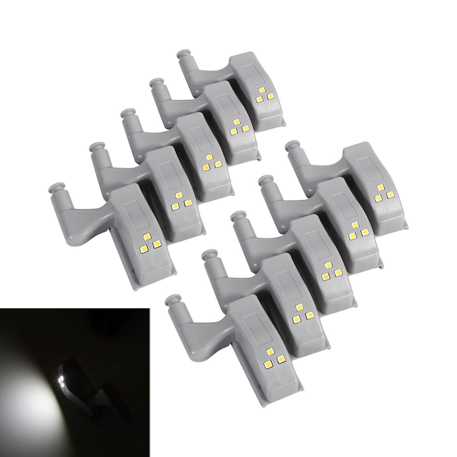 10Pcs Cabinet Cupboard Closet Wardrobe LED Hinge Light Home Kitchen (Cool White)