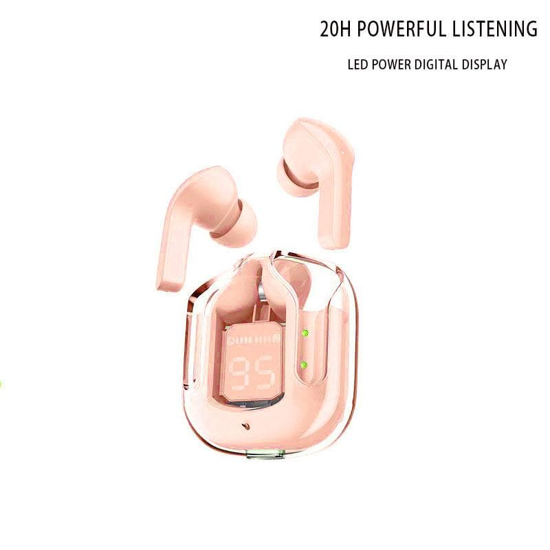 Wireless Earphones Transparent Charging Case Bluetooth 5.3 Earbuds ENC Sports Music Headphones HiFi Stereo Earbuds Power Digital Display Earphones pink