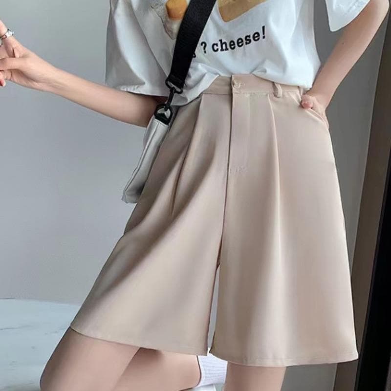 Suit Shorts for Female Students In Summer Thin High Waist Wide-leg Macaron Ice Silk Straight Loose Outer Five-point Mid-pants 2XL