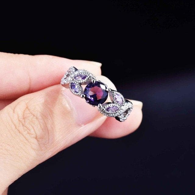 100 %925 Sterling Silver Origin Amethyst Ring Females Anillos De Wedding Bands Amethyst Gemstone Wedding Bands Ring Box Women 8 purple