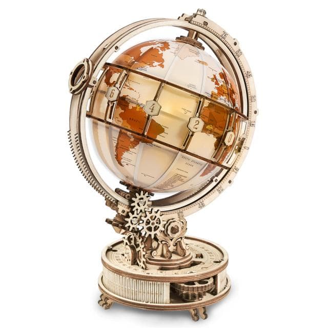 180PCS Luminous Globe with LED Light DIY Wooden Model Building Block Kits Assembly Toy Gift for Children Adult