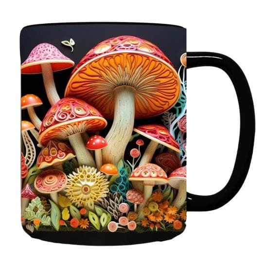 300ML Smooth Coffee Mug 3D Mushroom Print Heat Resistant Colorfast Smooth Ceramics Portable No Odor Food Grade Office Kitchen Mug B