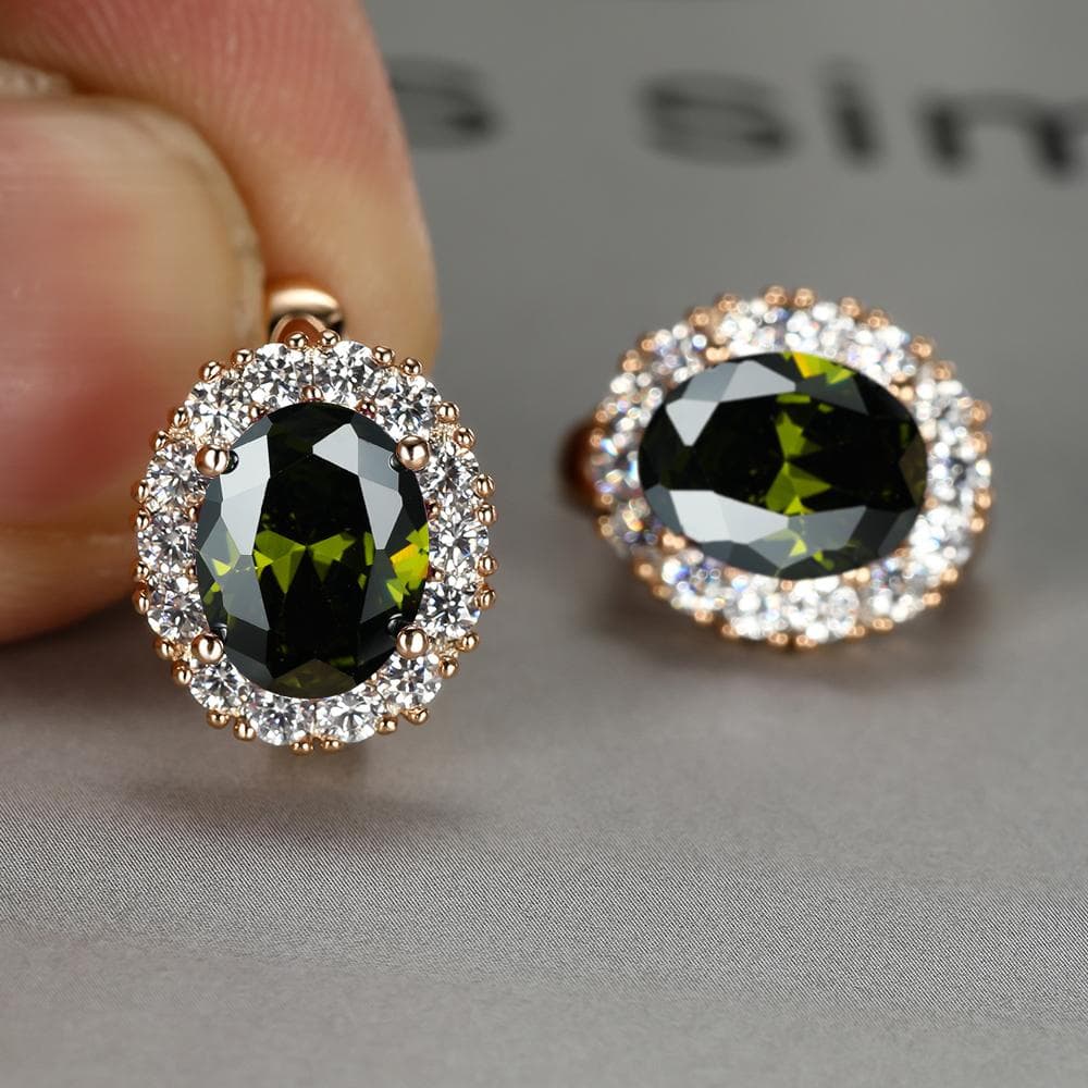 Luxury Purple Stone Gold Color Love Drop Earrings Bride Band Engagement Ear Clip Jewelry olive green