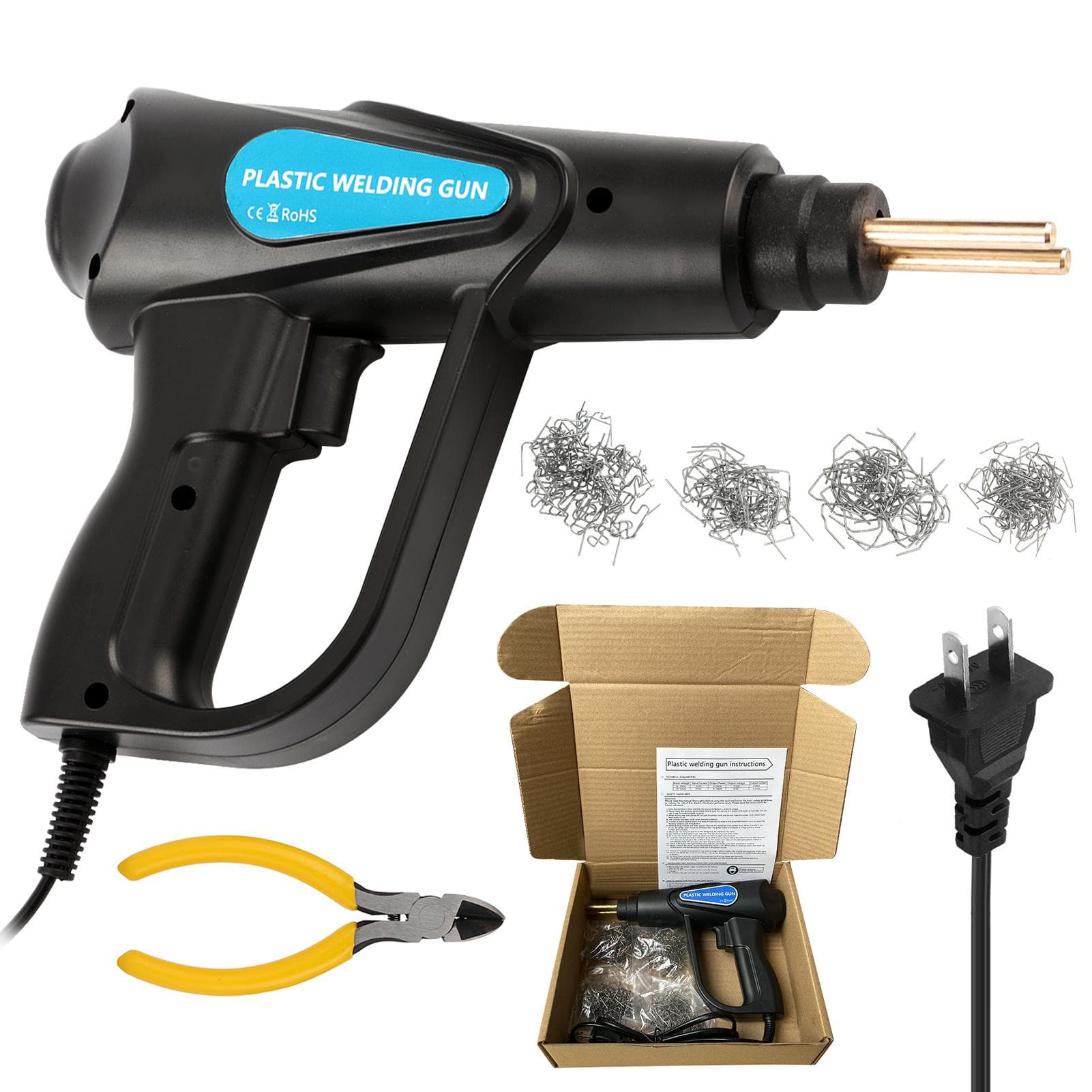70W Hot Stapler, Plastic Welding Machine Car Bumper Repair Kit, 4 types Flat/Outside Corner/Inside US Plug