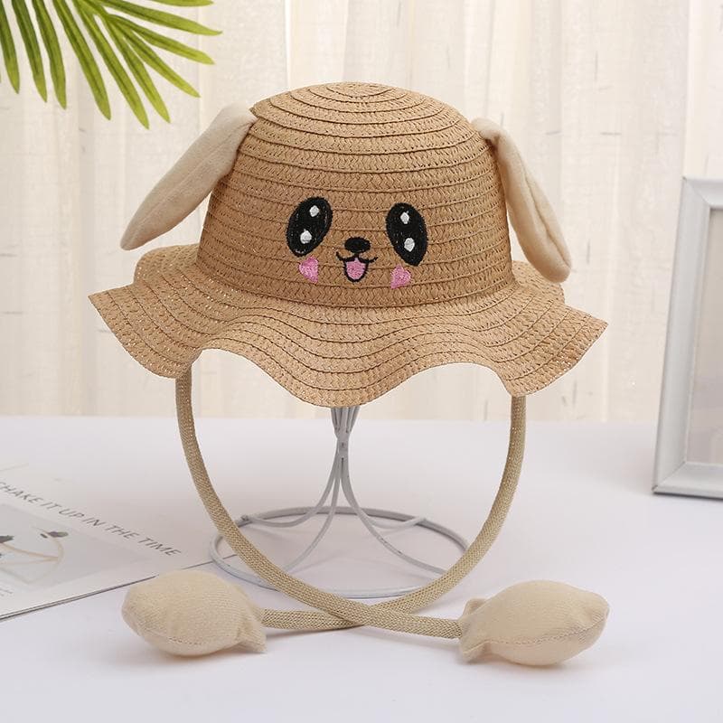 Cute Children's Sun Hat Summer Sunscreen Cap Cotton Yarn Hat Ear Moving Hats Cartoon Fisherman Hat for Kids khaki