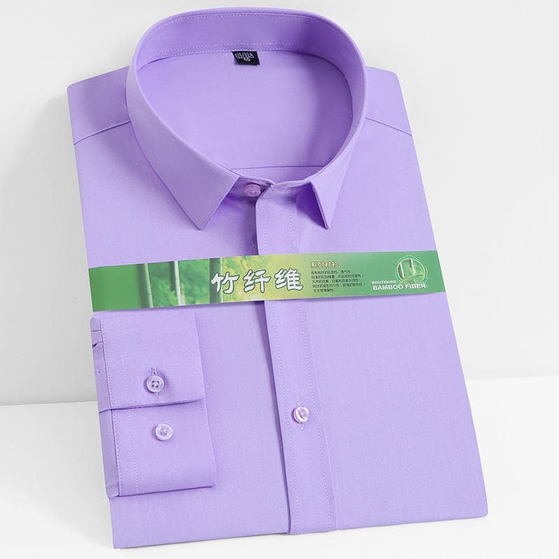 Men's Classic Long Sleeve Stretch Bamboo Fiber Basic Dress Shirt Pocketless Standard-fit Business Work Office Easy-Care Shirts 39 light purple