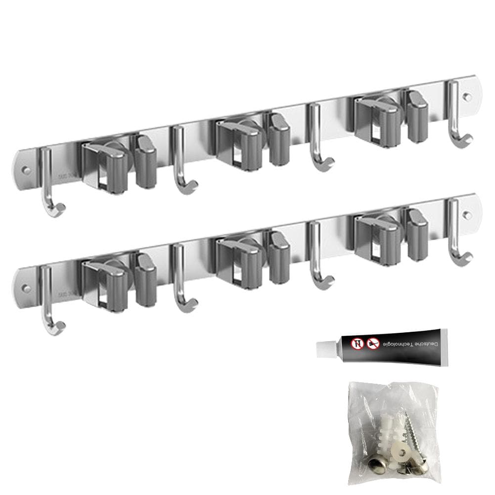 2 Pcs Broom Holder Wall Mount Stainless Steel Mop Holder Broom Hanger Heavy Duty Broom Holder for grey