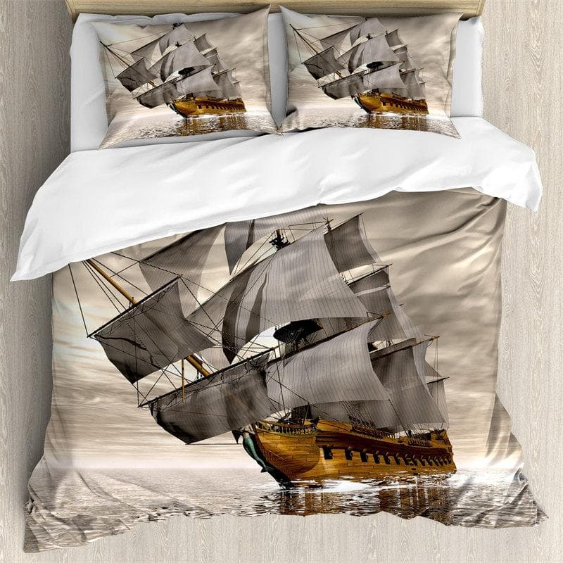 Vintage Pirate Sailboat Duvet Cover Nautical Ocean Theme Bedding Set Microfiber Diablo Style Comforter Cover King For Boys Teens EU single(135x200cm)