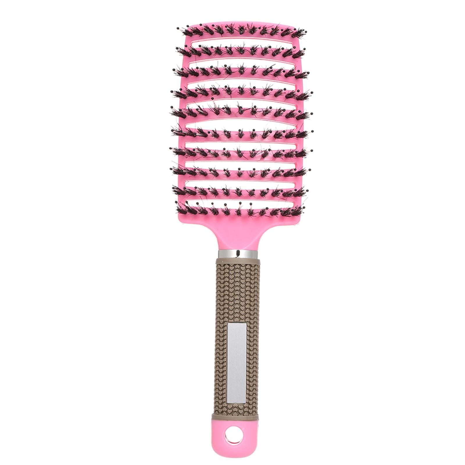Curved Boar Bristle Hair Brush Massage Comb Detangling Hairbrush for Women pink
