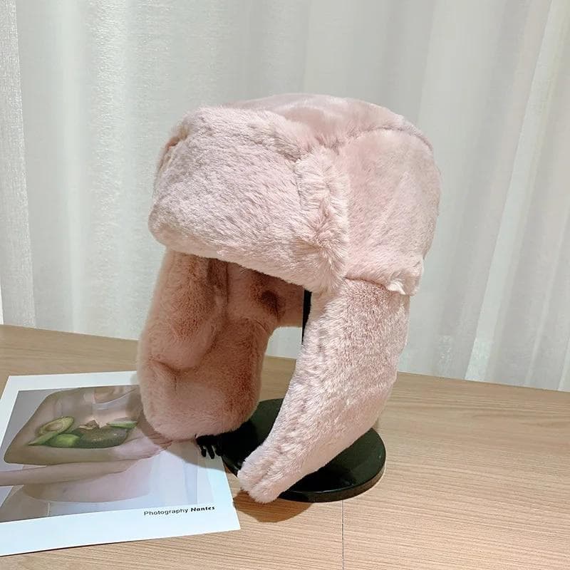 Women's Winter Thickened Warm Hat Caps Fashion Earflap Hat Women's Outdoor Windproof Keep Warm Hat pink