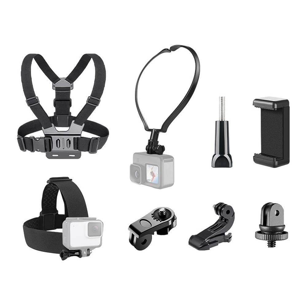 Andoer Sports Camera Accessory Set Chest Strap Mount + Head Strap + Neck Holder + Phone Holder for black