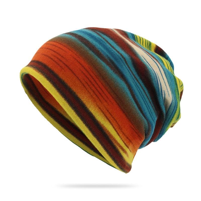 Fashion Rainbow Striped Beanies Skullies Bib Women Men 2 IN 1 Autumn Winter Outdoor Warm Riding Cap Hip Hop Pullover Bonnet blue