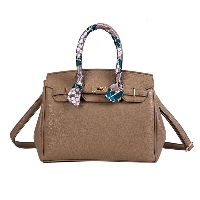 2020 Lock Handbag Fashion Lychee Pattern Single Shoulder Diagonal Platinum 30cm*15cm*24cm light brown
