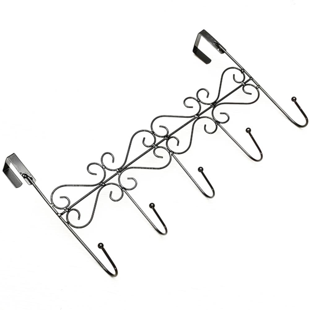 Eddya Bag Towel Coat Clothes Hat Over Door Hanger 5-Hook Bathroom Hanging Rack Holder ADM black