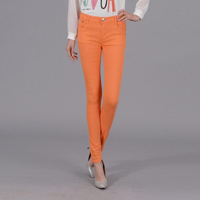 Women Ladies Pencil Pants Summer Pockets Button Skinny Calf Length Pants Casual Stretch Trousers Plus Size Female Pants 6XL orange