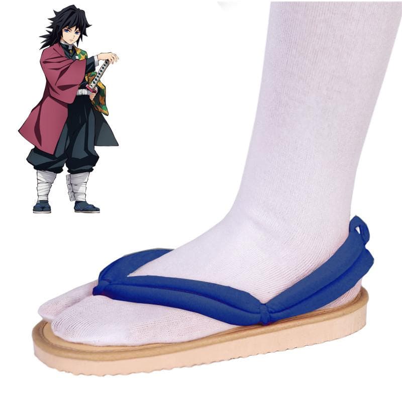 Anime Demon Slayer Cosplay Shoes Kimetsu No Yaiba Kamado Tanjirou Clogs Sandals Kamado Nezuko Geta Kochou Shinobu Flip Flops 34-35 blue