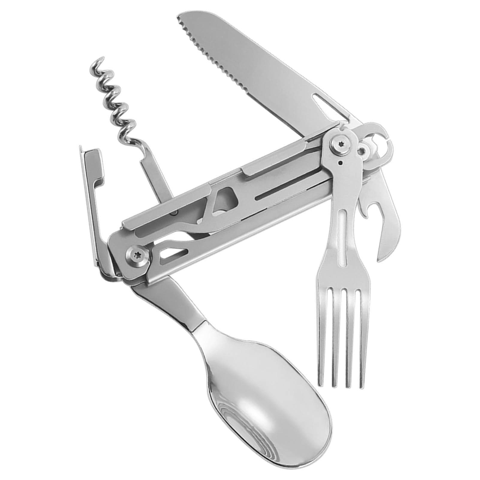 Knife Spoon Fork Bottle Opener Combo Stainless Steel Easy to Clean Folding Camping Utensil