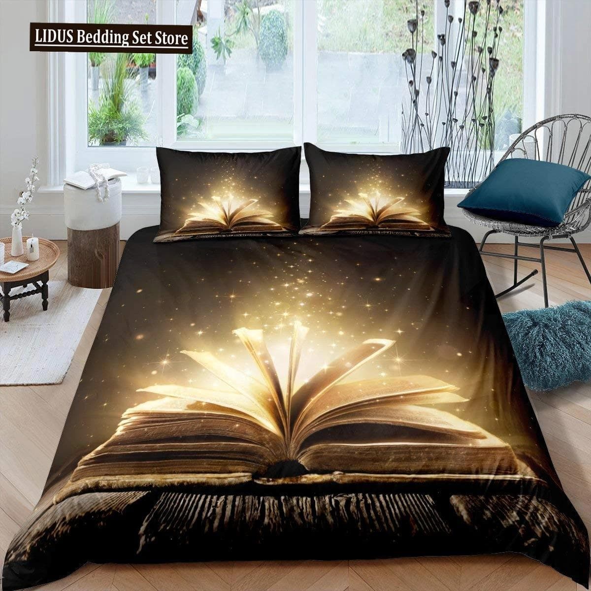 Books Lovers Gift Duvet Cover Set Full Size,Readers And Literary Lover Bedding Sets,Vintage Librarians Bookshelf Comforter Cover US Full 200x230cm