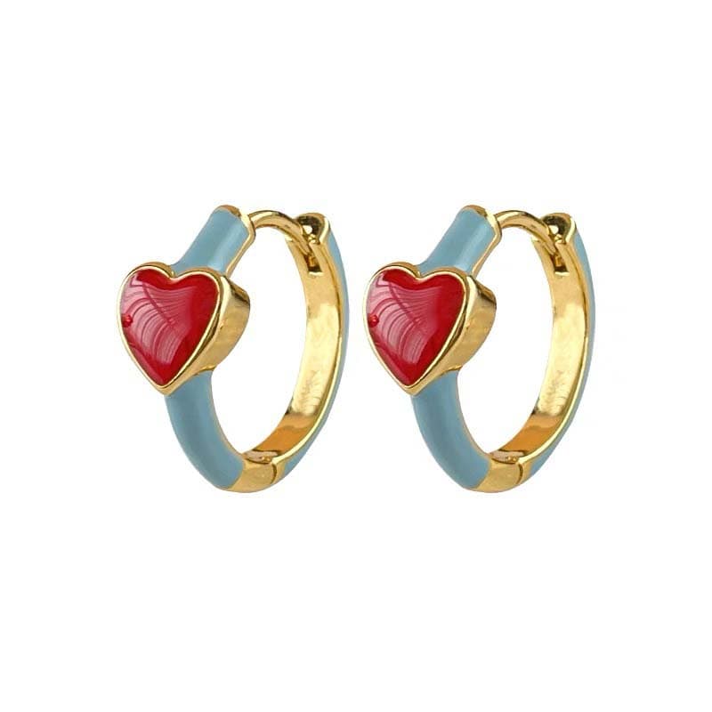 Vintage Red Enamel Heart Hoop Earrings For Women Elegant Piercing Earrings Wedding Bride Jewelry Gifts