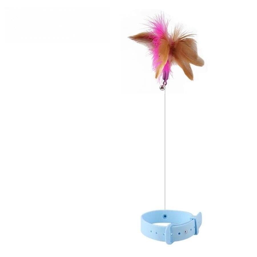 New Cat Feather Silicone Collar Cat's toy Teasing Self-Hey Cat Stick Pet Collar With Bell Feather blue