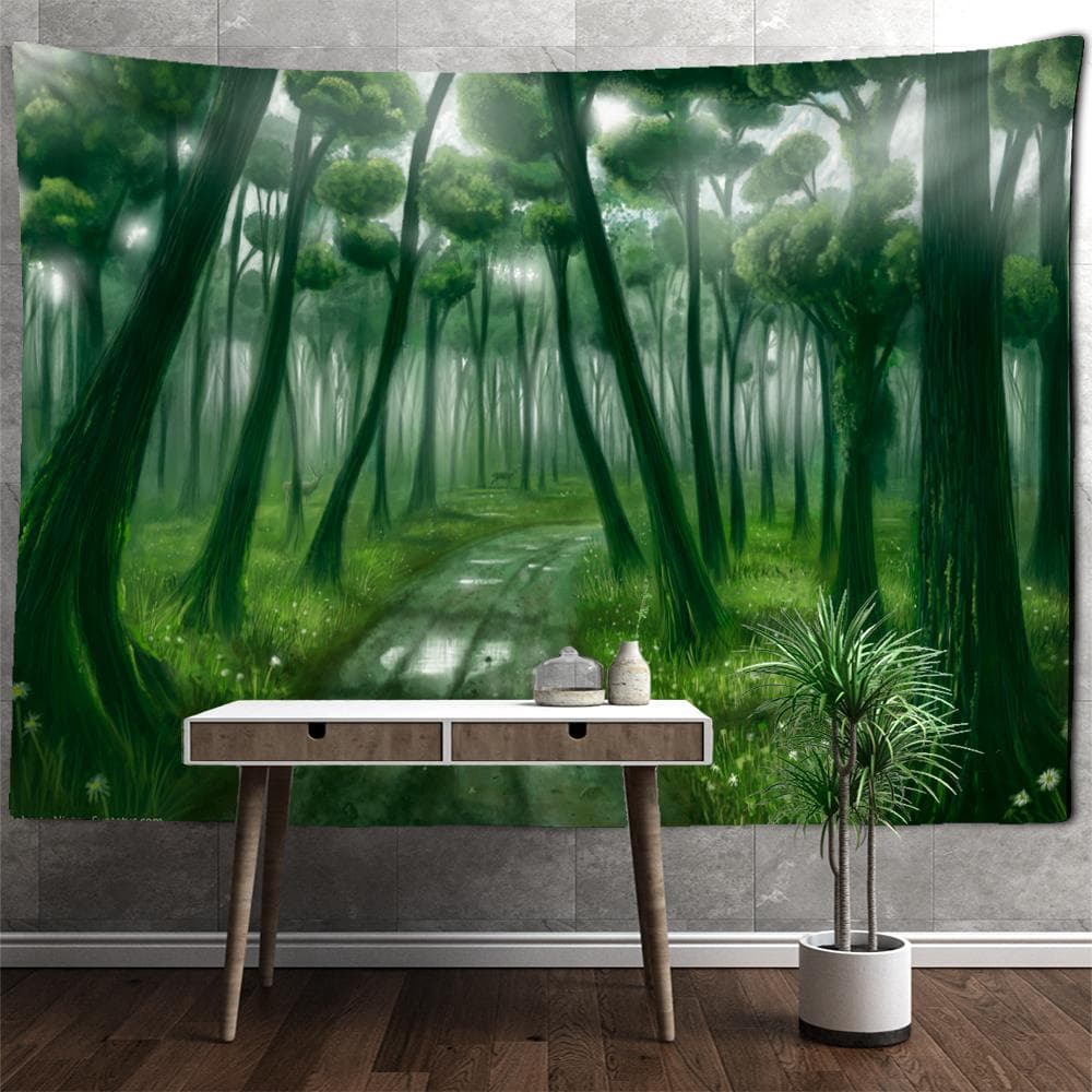 Fantasy Foggy Forest Tapestry Wall Hanging Psychedelic Witchcraft Mysterious Natural Scenery Home Living Room Decor 95x70cm