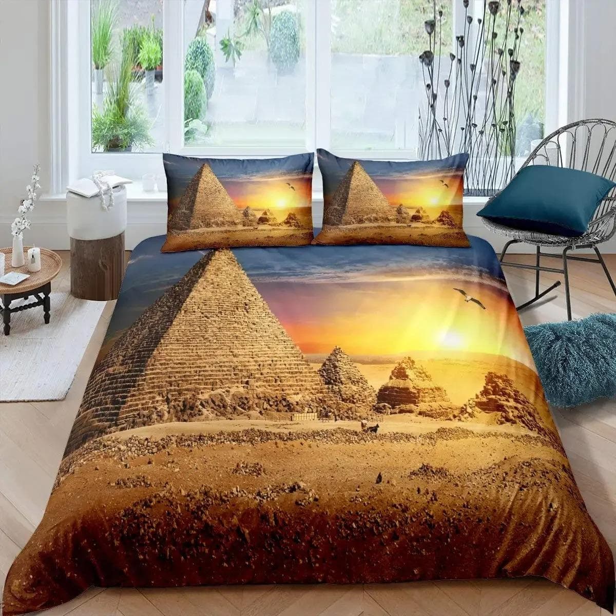 Ancient Egyptian Pyramids Bedding Set Classical Architecture Duvet Cover Bedclothes King Twin Queen Double Polyester Quilt Cover EU single(135x200cm)