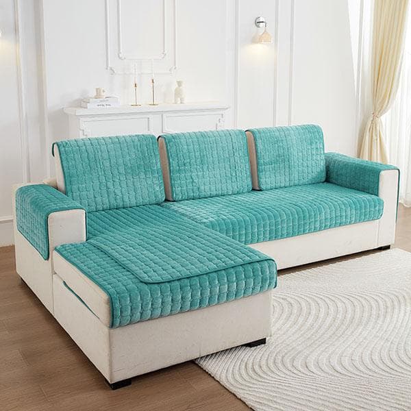 Solid Color Non-slip Sofa Cover Thicken Soft Plush Sofa Cushion Towel for Living Room Furniture Decor Slipcovers Couch Covers 110x160cm 1pc green