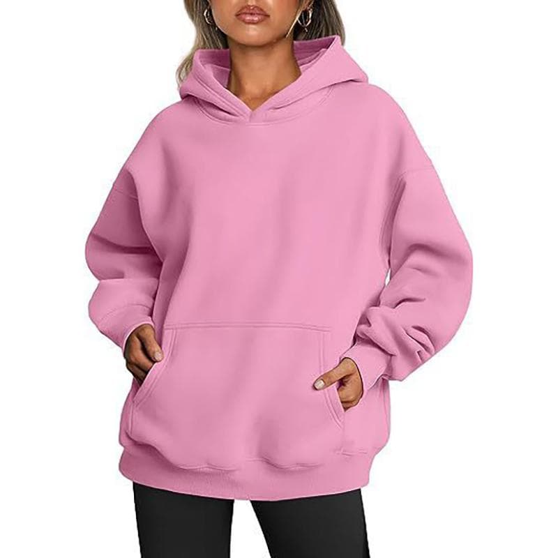 Women's Hooded Pullover Sweatshirt Solid Color Oversized Loose Casual Fleece Sweatshirt S pink