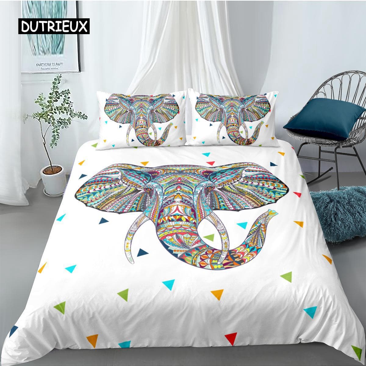 Elephant Duvet Cover Set Bohemian Style Decorative Quilt Cover Set Soft Microfiber Double Queen King Size Polyester Bedding Set AU King(245x210cm)