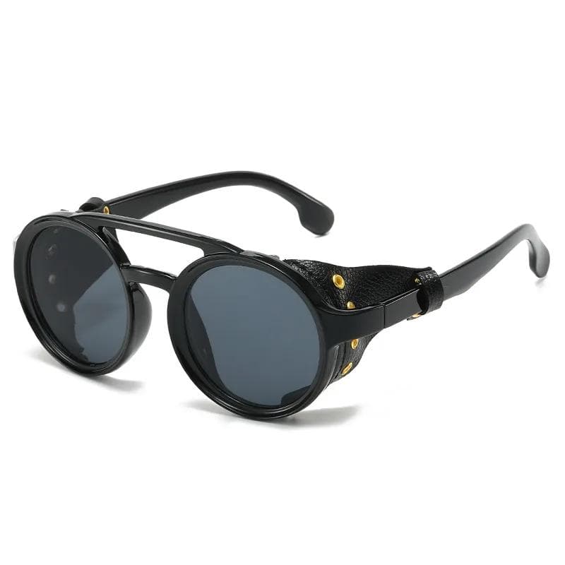 New Retro Steampunk Sunglasses for Men Women Leather Round Vintage Goggles Anti Wind UV400 Outdoor Sports
