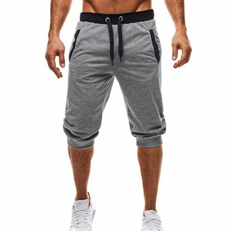 Summer Men Leisure Men Knee Length Shorts Color Patchwork Joggers Short Sweatpants Trousers Men Bermuda Shorts Short Pants XXL light gray