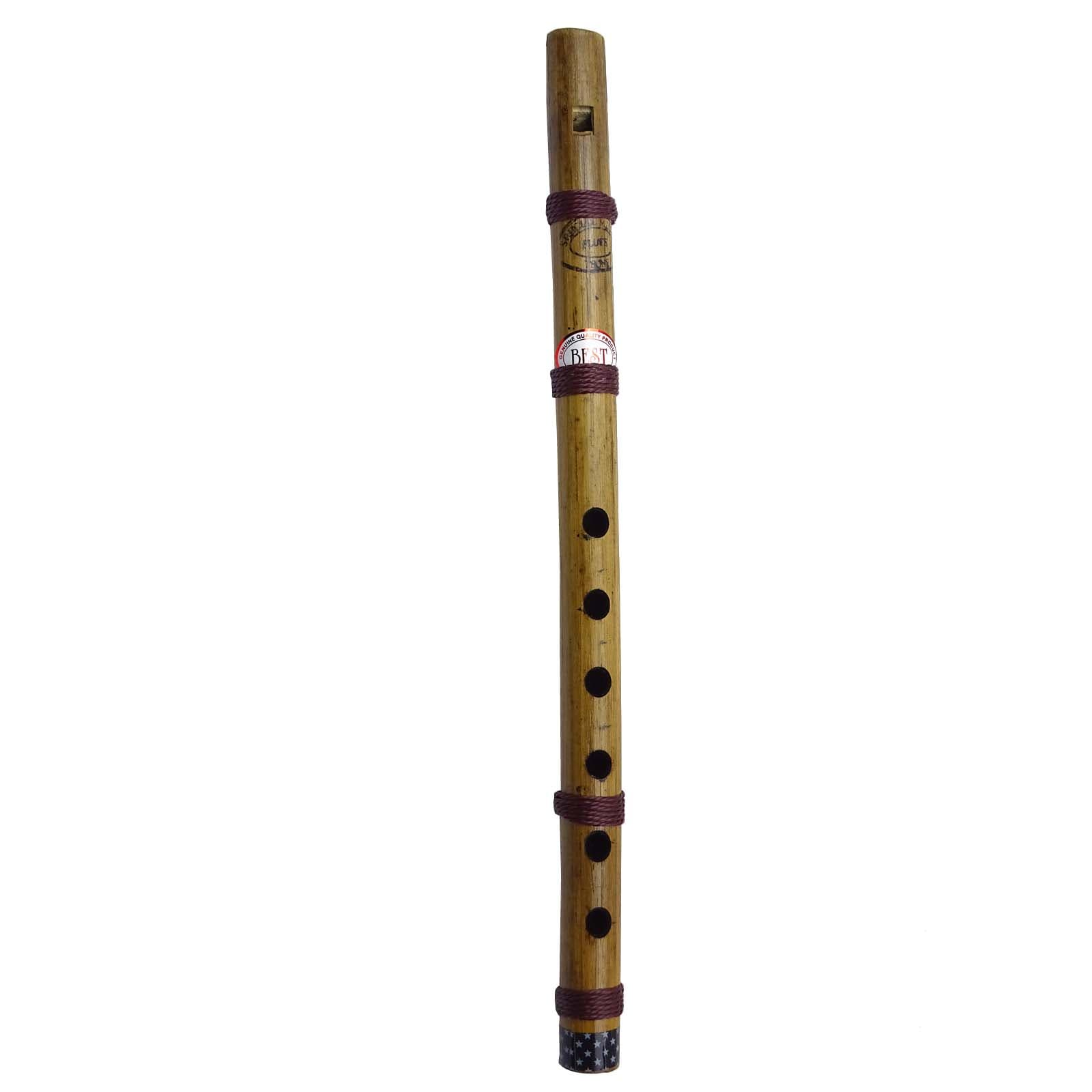 Hand Painted Wooden Bansuri Home Decor Musical Instrument Bamboo Flute 13X0.6 Inches brown