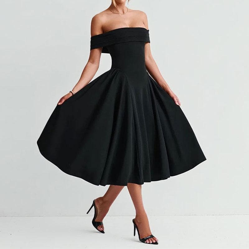 Summer Women's Fashion Off-shoulder Sexy Style One-length Solid Color Dress for Women M