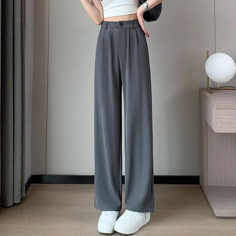 Women's Summer, Spring and Autumn High Waist Loose and Thin New Drape Straight Casual Trousers 5XL gray
