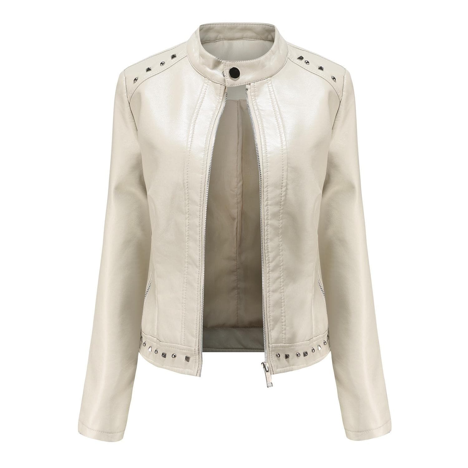 New Rivet Fashion Stand-Up Collar Leather Jacket Casual Jacket Women's Spring and Autumn Jacket 5XL