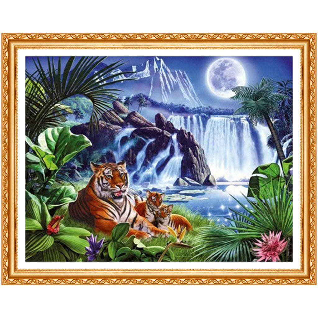 5D DIY Embroidery Tiger&waterfall Diamond Painting Cross Stitch Full Drill Rhinestone Home Decor 20X30CM