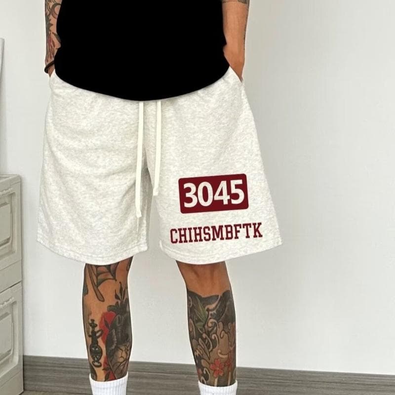 Hip-hop Letter Printed Shorts Men and Women Same Style Summer Thin High Street Casual Five-point Pants One size grey