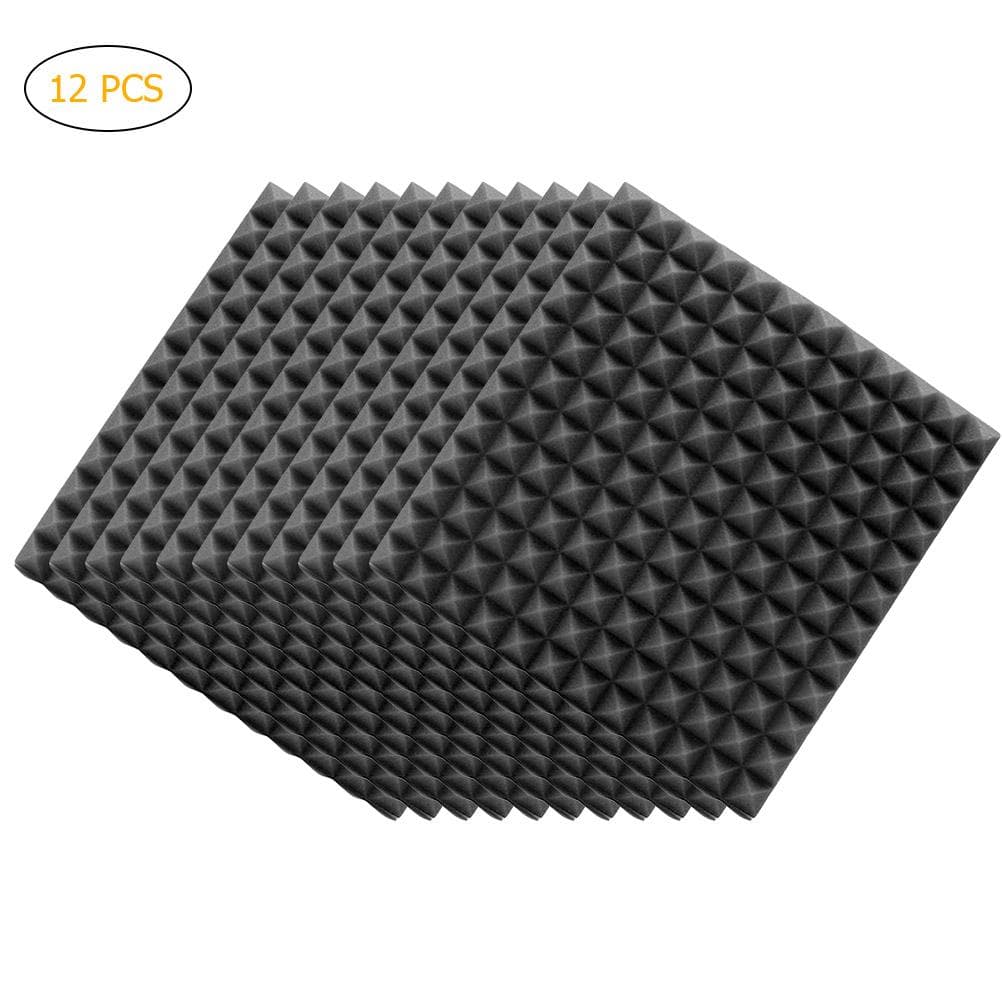 12Pcs Acoustic Foam Panels Acoustic Foam Sound Absorption Pyramid Studio Treatment Wall Panels black