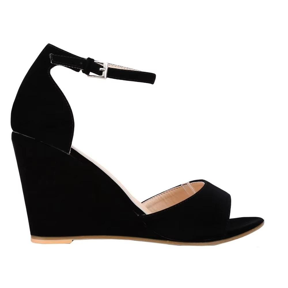 Women's 80mm Open Toe Ankle Strap Buckle Wedge High Heels Sandals Party Wedding Dress Ladies Sexy Shoes LOSLANDIFEN 40 black