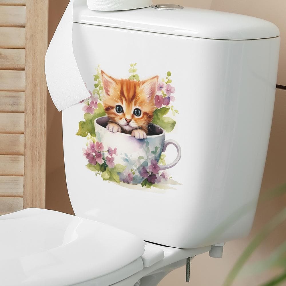 Creative Realistic Cute Cat Vision 3D Toilet Sticker Fun Animal Bathroom Toilet Lid Decor Self-adhesive PVC Waterproof Painting