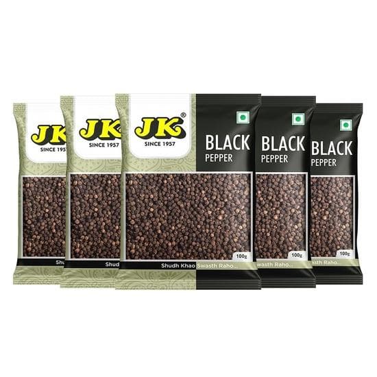 JK Black Pepper Whole – Quality Black Peppercorns, Natural Spice for Cooking, Aromatic & Fresh, 100g | Kali Mirch | Gol Mirch Whole (100g Pack of 1)