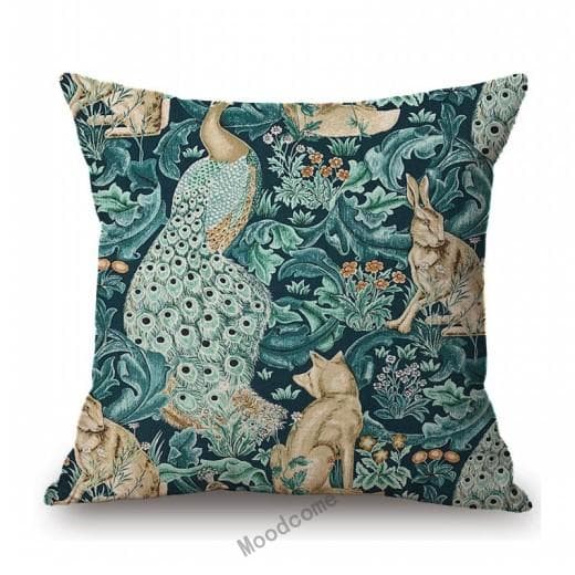 Classic UK Design William Morris Walter Crane Animal Pattern Hare Peacock Fox Rabbit Forest Blue Sofa Pillow Case Cushion Cover 450mm*450mm