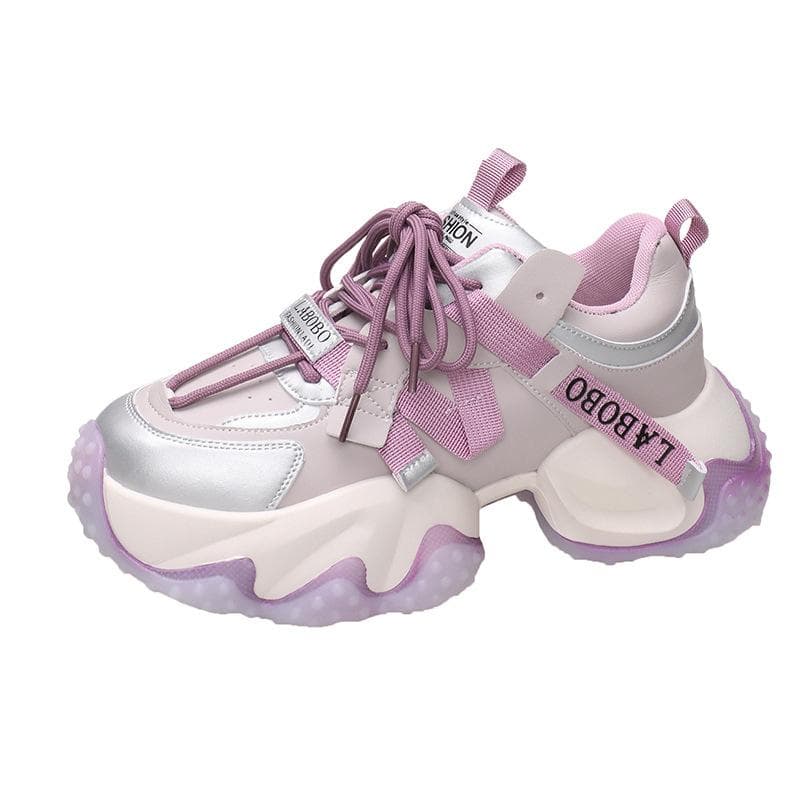 Plus Size Casual Leather Shoes 6.5CM Heels Women High Platform Warm Fur Sneakers Thick Sole Plush Sports Dad Shoes Zapatos Mujer 40