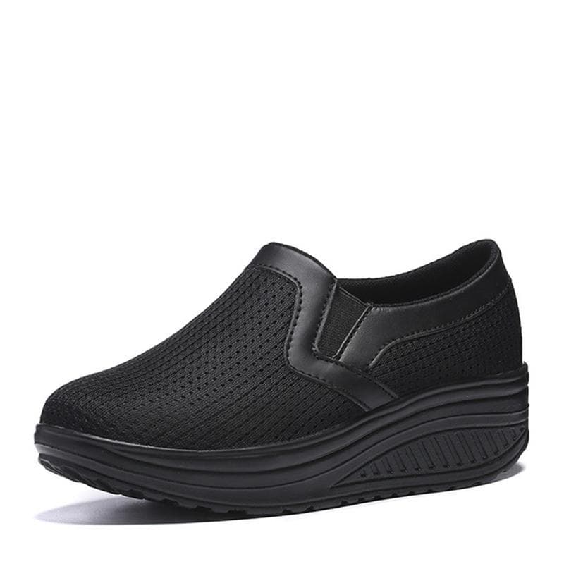 35-42 Women Breathable Mesh Sneakers Casual Wedges Platform Shoes Comfortable Shoes 39 black