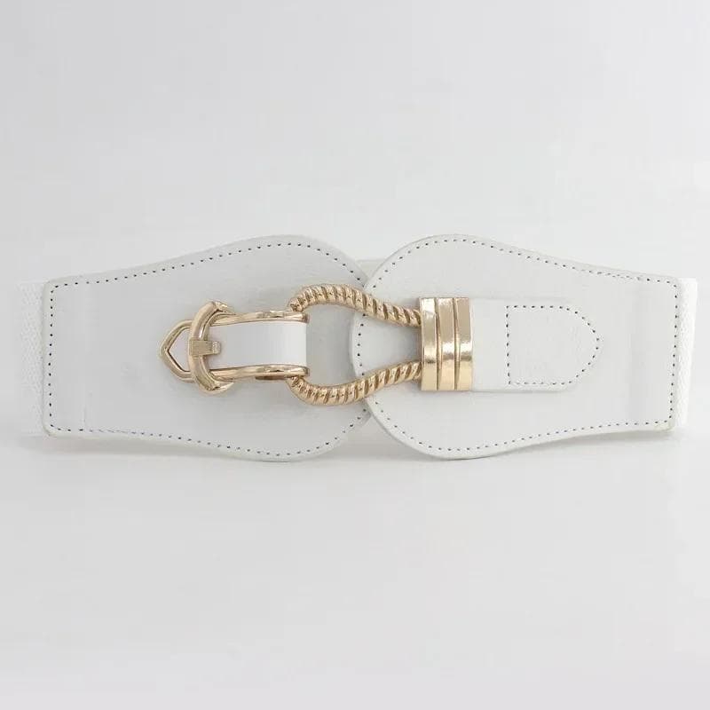 Women Simple Fashion Wide Belt Elastic Vintage Buckle Leather Waist Seal Dress Waistband Accessories Clothes Decoration Gifts 70cm white