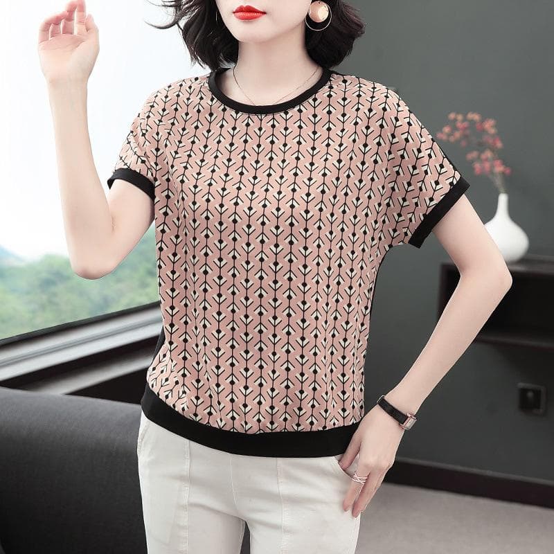 New Summer Short-sleeved T-shirt for Women's Belly-covering Women's Middle-aged Mother Shirt Bat Sleeve Loose Top 3XL