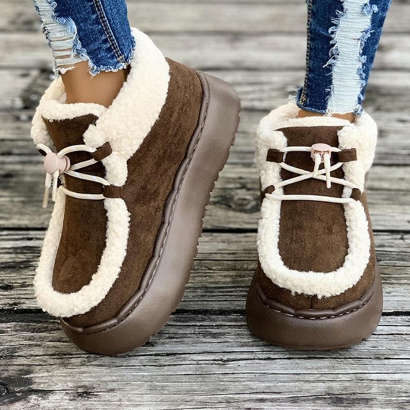 Women's Thicken Plush Platform Boots Autumn Winter Warm Comfortable Snow Boots Lace Up Casual Cotton Shoes 38-39 coffee