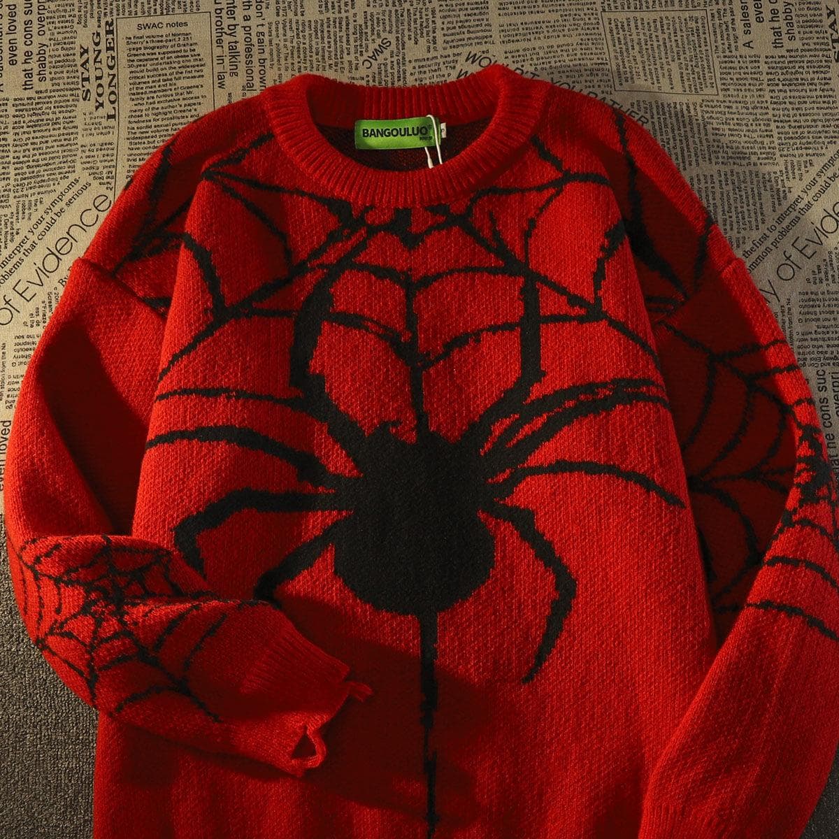 American Vintage Tide Brand Spider Hole Sweater Women Winter Warm Knit Pullover Oversized Y2k Harajuku Hip Hop Mens Clothing L red
