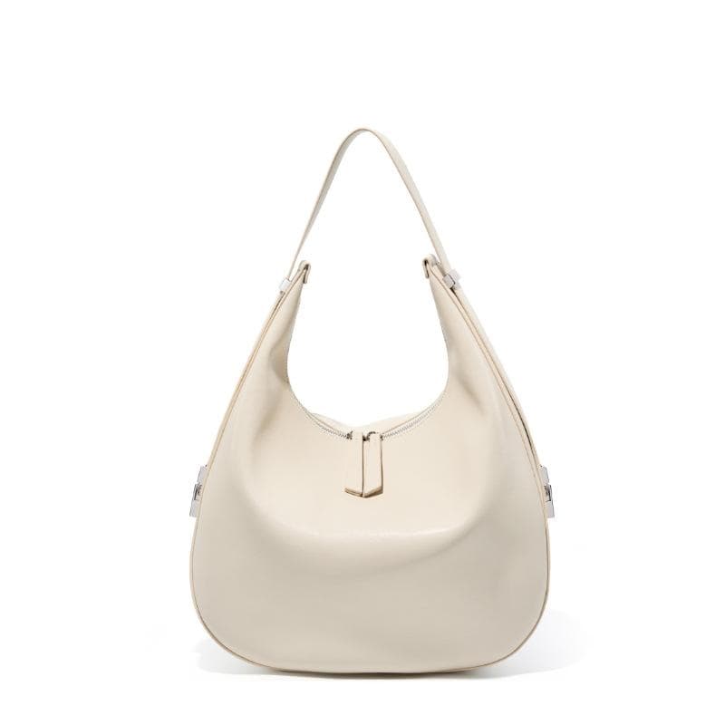 Spring and Summer Niche Design Cowhide Underarm Bag Shoulder Bag Hand Leather Crescent Bucket Bag Women's Bag